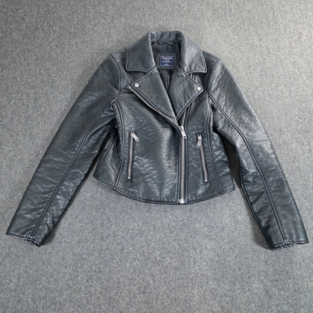 Abercrombie Fitch Biker Jacket Womens Small Black Faux Leather Moto Y2K Mallcore